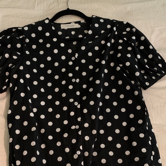Polka dot black and white v neck blouse - Picture 2 of 2